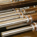 Close-up of inertia welded industrial rollers, showcasing precision welding and high-quality metal components.